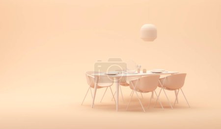 Téléchargez les photos : Peach fuzz est la couleur tendance de l'année 2024 avec dîner de table et lampe, porte voûte. Fond de luxe avec espace de copie. Pastel orange nude couleurs scène. Rendez-vous 3D tendance pour les médias sociaux - en image libre de droit
