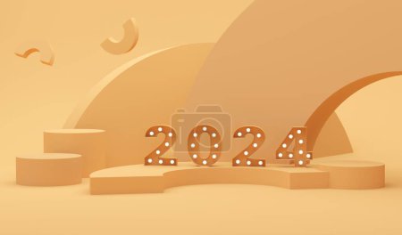 Téléchargez les photos : Abricot crush est la couleur tendance de l'année 2024. Podium et fond abstrait. Scène de couleurs orange pastel. Rendez-vous 3d tendance pour les bannières de médias sociaux, exposition de produits cosmétiques. Formes géométriques intérieur. - en image libre de droit