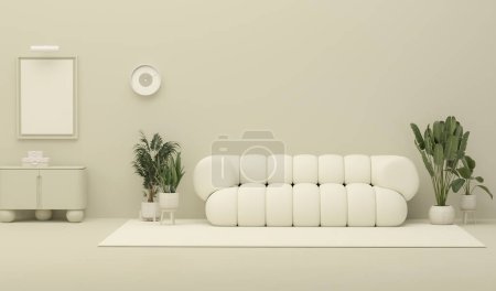 Photo for Lounge sofa in living room with decoration. Creative composition. White and beige background with copy space. 3D render for web page, presentation, studio, store fashion - Royalty Free Image