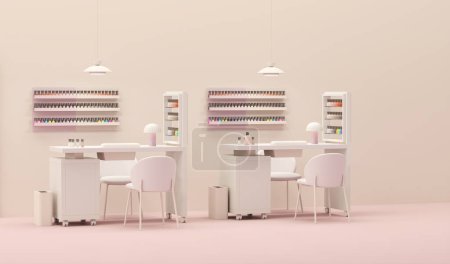 Photo for Beauty spa nail salon on pastel pink color trend 2024 background. Nail Bar and beauty salon for women and men. Place for manicure and nail care, pedic - Royalty Free Image