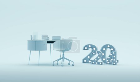 Foto de Año nuevo 2024 celebraciones con el número de neón verde pastel. Diseño de interiores para Feliz Año Nuevo y saludos de Navidad. Composición creativa. - Imagen libre de derechos