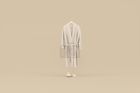 Bathrobe isolated on white background. Soft classic clothes for spa, bathhouse, pool or sauna. 3d render