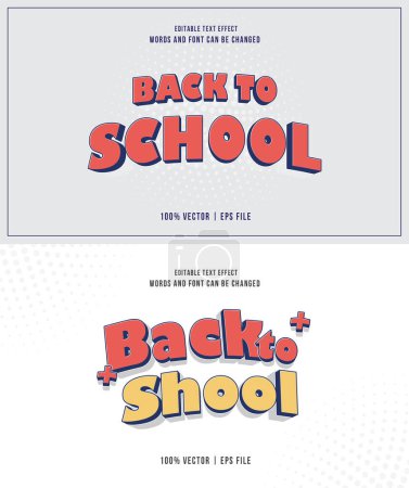 Illustration for Print Editable text effect Back To School 3d Cartoon template style premium vector - Royalty Free Image