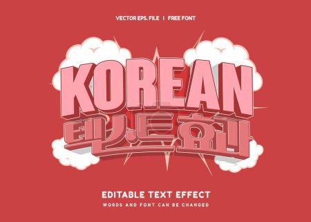 Efecto de texto editable Coreano Película Drama 3d plantilla de dibujos animados estilo premium vector