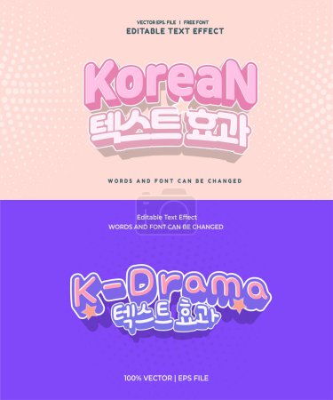 Editable text effect Korean Movie - Drama 3d pastel cartoon template style premium vector. Print