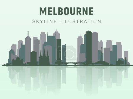 Ilustración de El horizonte de Melbourne. Silueta de monumentos de Melbourne, diseño de gradiente de tono verde claro, ilustración vectorial. Bandera horizontal del horizonte de Melbourne. skyline en estilo plano. Plantilla vectorial para su diseño. - Imagen libre de derechos