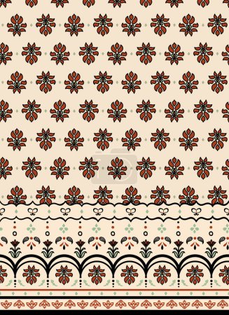Illustration for Heritage damask all over print with repeating border print. Vector, botanical paisley seamless pattern - Royalty Free Image