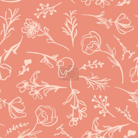 Illustration for Floral seamless pattern, hand drawn flowers and leaves. - Royalty Free Image