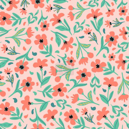 Illustration for Vector illustration of seamless pattern with cute flowers - Royalty Free Image