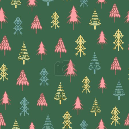 Illustration for Hand drawn christmas  trees pattern - Royalty Free Image