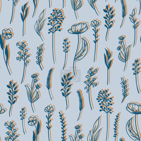 Illustration for Flowers seamless repeat pattern.  vector elements all over surface print. - Royalty Free Image