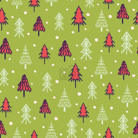 Illustration for Christmas tree seamless repeat pattern. Fir tree forest all over surface print. - Royalty Free Image