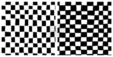 Illustration for Set of irregular black and white grid seamless repeat pattern. Bundle of monochrome check aop, all over print. - Royalty Free Image