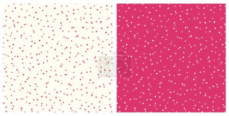 Illustration for Dancing Dots Delight: Seamless Illustration of Small Abstract Rounds, Dotted Pattern Half Background With Pink Dots on a White Background, Half White Dots on a Pink Background - Royalty Free Image