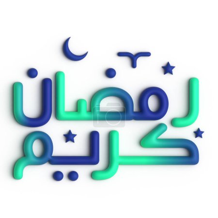 Foto de Celebre el Ramadán con diseño de caligrafía árabe verde y azul en 3D - Imagen libre de derechos