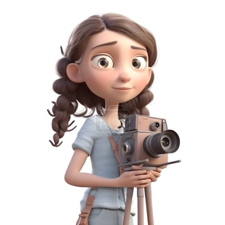 Téléchargez les photos : Œil pour le détail 3D fille mignonne photographe en action fond blanc - en image libre de droit