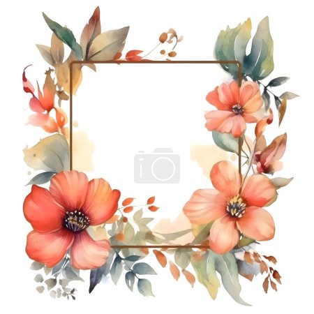 Photo for Digital Chic botanical frame with monochromatic white blooms and greenery White Background - Royalty Free Image