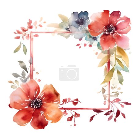Photo for Digital Minimalist floral frame with white flowers and leaves White Background - Royalty Free Image
