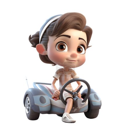 Téléchargez les photos : Cute 3D Driver femmes avec style à la mode et des personnages à la mode pour les projets de l'industrie automobile fond blanc - en image libre de droit