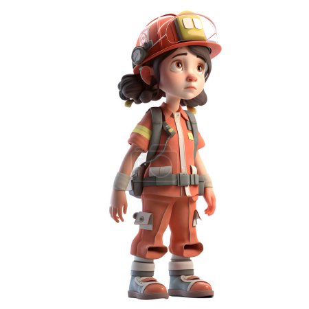 Téléchargez les photos : Préparé et alerte 3D pompiers femmes modèles prêts et vigilants pour la formation et la simulation d'intervention en cas d'incendie fond blanc - en image libre de droit