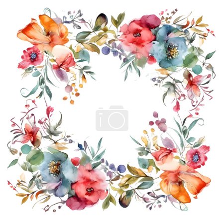 Photo for Digital Floral Border with Blush Pink and Peach Flowers. Romantic and Dreamy Design. White Background - Royalty Free Image