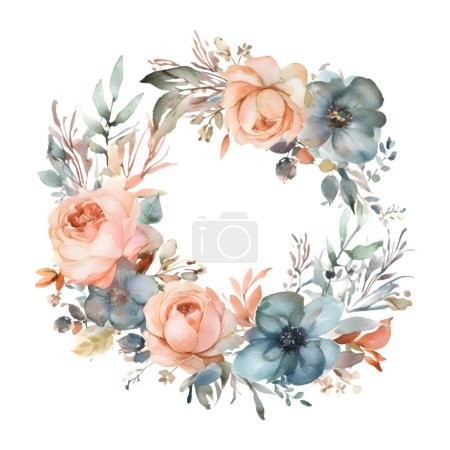 Téléchargez les photos : Cadre floral coloré numérique avec fleurs et feuilles en fleurs. Parfait pour les invitations de mariage. fond blanc - en image libre de droit