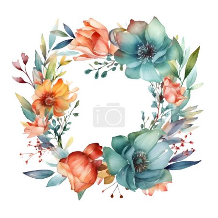Téléchargez les photos : Cadre floral rustique numérique avec fleurs sauvages et feuilles d'eucalyptus. Parfait pour les mariages Country Chic. fond blanc - en image libre de droit