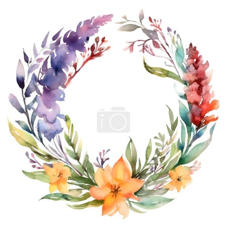 Téléchargez les photos : Botanique avec cadre floral aquarelle et plumes. Parfait pour Bohemian Designs. fond blanc - en image libre de droit