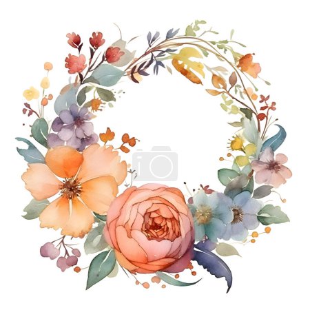 Photo for Rustic Floral Frame with Wildflowers and Eucalyptus Leaves. Perfect for Country Chic Weddings. White Background - Royalty Free Image