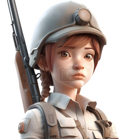 Foto de Camuflaje cutie un 3d lindo chica ejército carácter con arma blanca fondo - Imagen libre de derechos