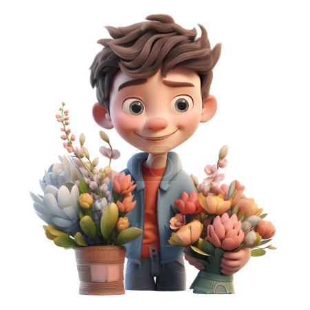 Dreamy 3D Florist Boy with Lavender Great for Relaxation or Spa Themed Projects White Background