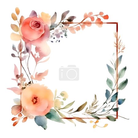 Photo for Bohemian botanical frame with eucalyptus leaves and pink flowers White Background - Royalty Free Image