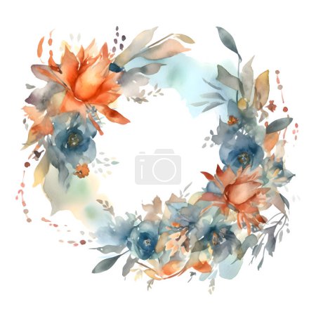 Téléchargez les photos : Botanique avec cadre floral aquarelle et plumes. Parfait pour Bohemian Designs. fond blanc - en image libre de droit
