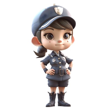 Photo for 3D Police Woman with Badge White Background - Royalty Free Image