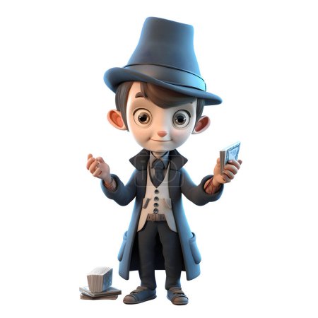 Téléchargez les photos : Mystique 3D Boy Magicien avec baguette et chapeau Idéal pour Fantaisie ou Magie Art thématique fond blanc - en image libre de droit