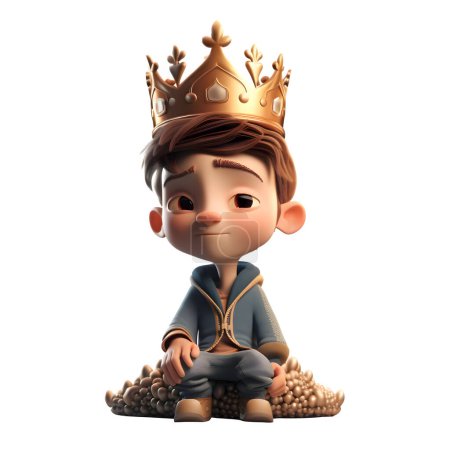 Photo for Powerful 3D Boy King Ideal for Kingdom or Monarchy Inspired Projects White Background - Royalty Free Image