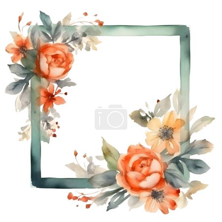 Téléchargez les photos : Élégante couronne florale aquarelle avec une verdure délicate fond blanc - en image libre de droit