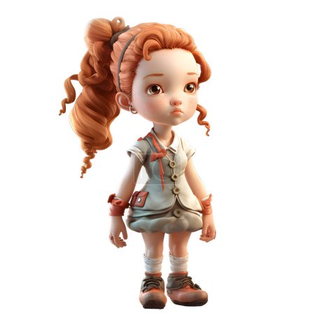 Téléchargez les photos : Joyeux personnage de fille 3D avec un grand sourire fond blanc - en image libre de droit