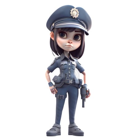 Téléchargez les photos : Adorable agent de police 3D fille fond blanc - en image libre de droit