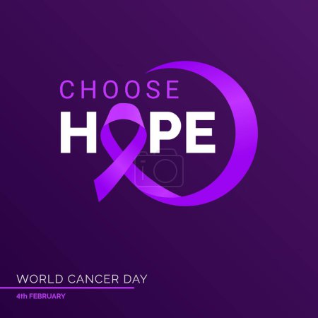 Illustration for Choose Hope Ribbon Typography. 4th February World Cancer Day - Royalty Free Image