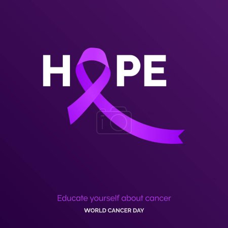 Ilustración de Hope Ribbon Typography. Educate your self about cancer - World Cancer Day - Imagen libre de derechos