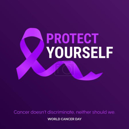 Illustration for Protect Yourself Ribbon Typography. Cancer doesn't discriminate. neaither should we - World Cancer Day - Royalty Free Image