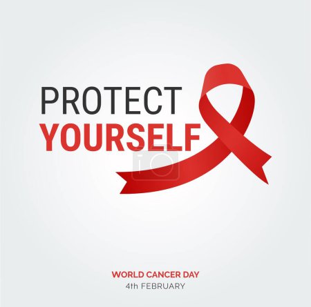 Illustration for Protect yourself Ribbon Typography. 4th February World Cancer Day - Royalty Free Image
