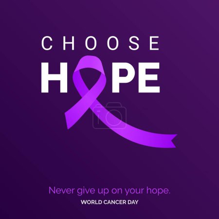 Illustration for Choose Hope Ribbon Typography. Nevery Give up on your hope - World Cancer Day - Royalty Free Image