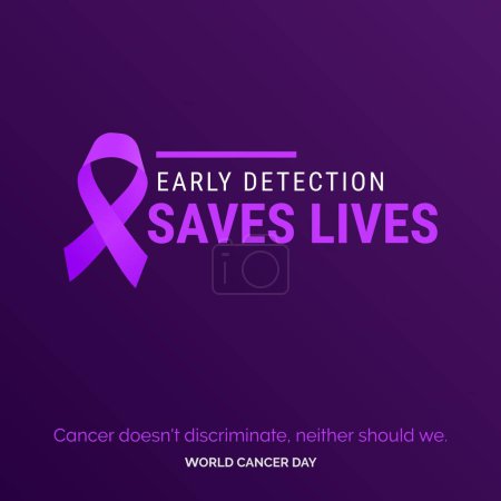 Illustration for Early Detection Saves Lives Ribbon Typography. Cancer doesn't discriminate. neaither should we - World Cancer Day - Royalty Free Image