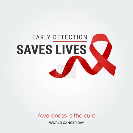 Illustration for Early Detection Saves Lives Ribbon Typography. Awareness is the cure - World Cancer Day - Royalty Free Image