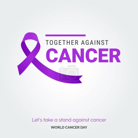 Illustration for Together Against Cancer Ribbon Typography. Lets take a stand against cancer - World Cancer Day - Royalty Free Image