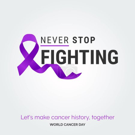 Ilustración de Nunca dejes de luchar contra la tipografía de cinta. Hagamos historia del cáncer. juntos - Día Mundial del Cáncer - Imagen libre de derechos