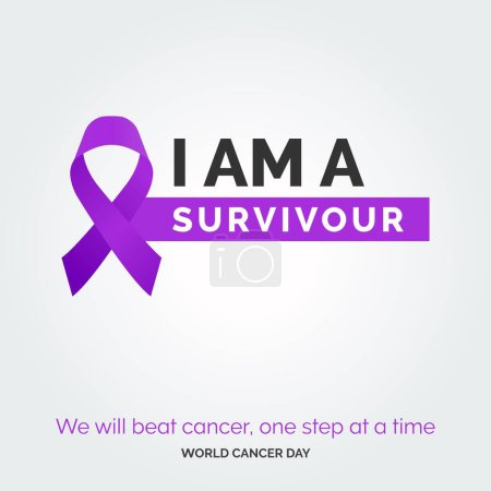 Téléchargez les illustrations : I am A Surviour Ribbon Typography. We will beat cancer. one step at a time - World Cancer Day - en licence libre de droit
