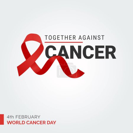 Téléchargez les illustrations : Together Against Cancer Ribbon Typography. 4th February World Cancer Day - en licence libre de droit